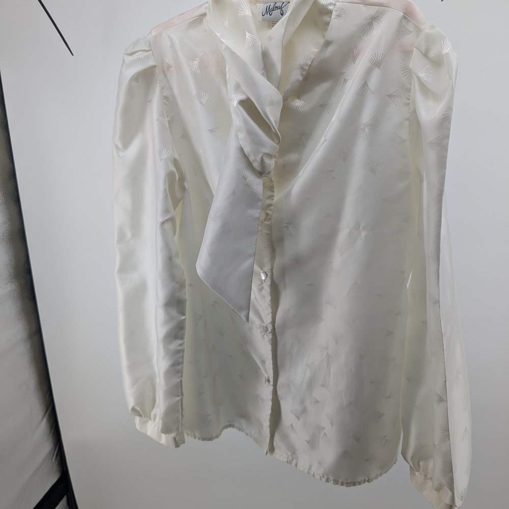 Colette Malouf Ivory Tie-Neck Jacquard Blouse